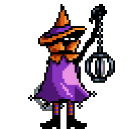 pixelart animation of a wizard with a lantern jumping and landing.